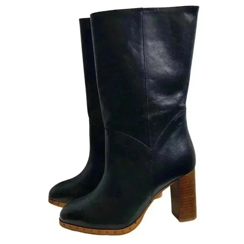 ALLSAINTS NWT Millie Leather Tall Black Ankle Boot Size EU 37 US 7